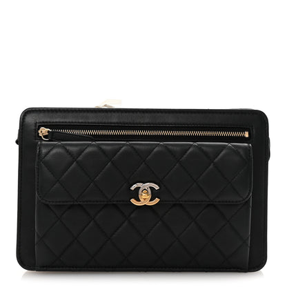 Chanel Lambskin Quilted Wristlet Clutch Black 1 of 7