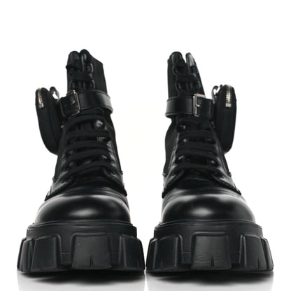 Prada Spazzolato Rois Re-Nylon Metal Triangle Logo Mens Monolith Pouch Pocket 60mm Combat Boots 10 Black 2 of 8