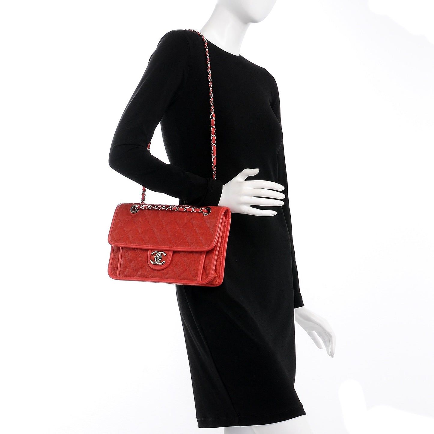 Caviar Quilted Medium French Riviera Flap Red