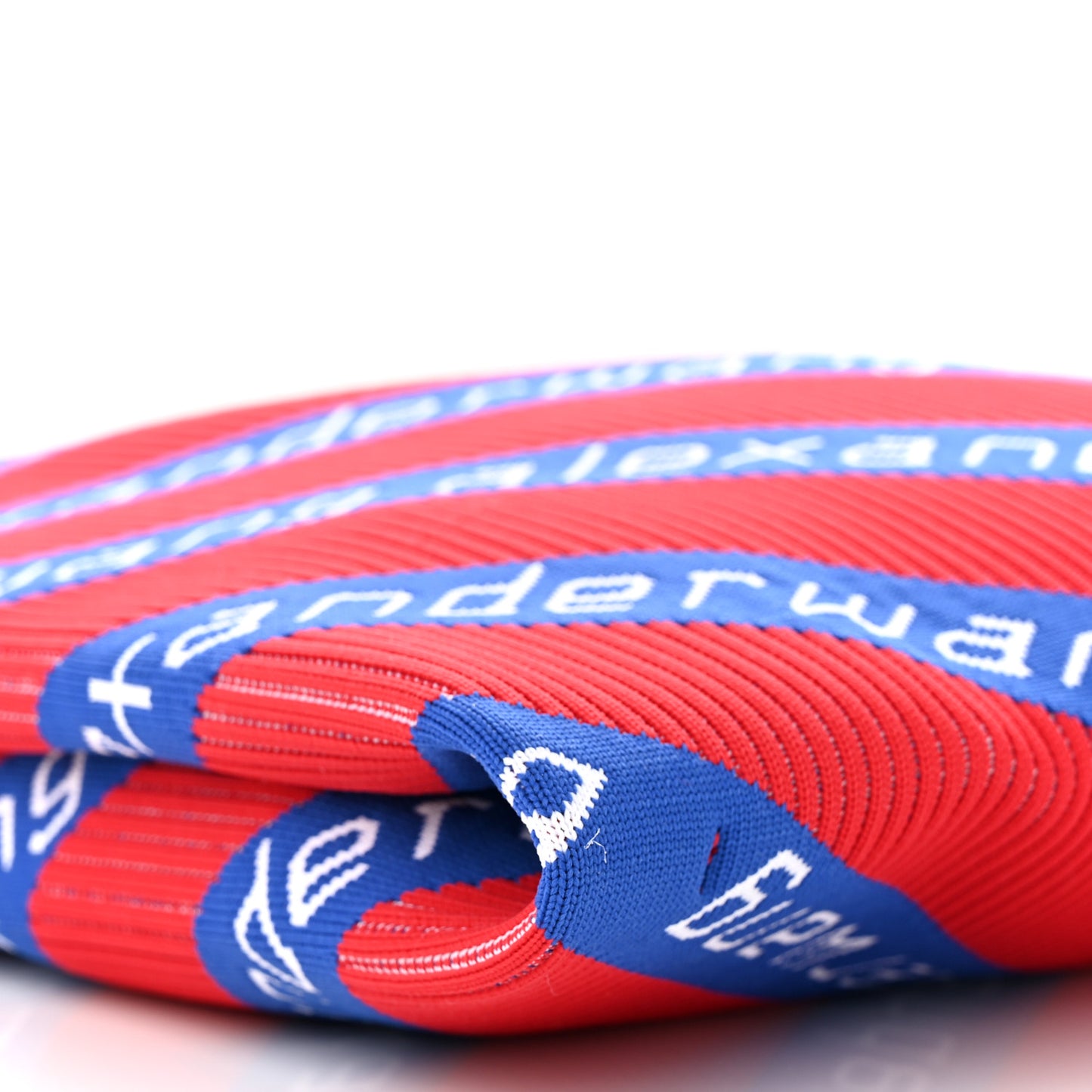 Knit Jacquard Diagonal Logo Shopper Tote Red Blue