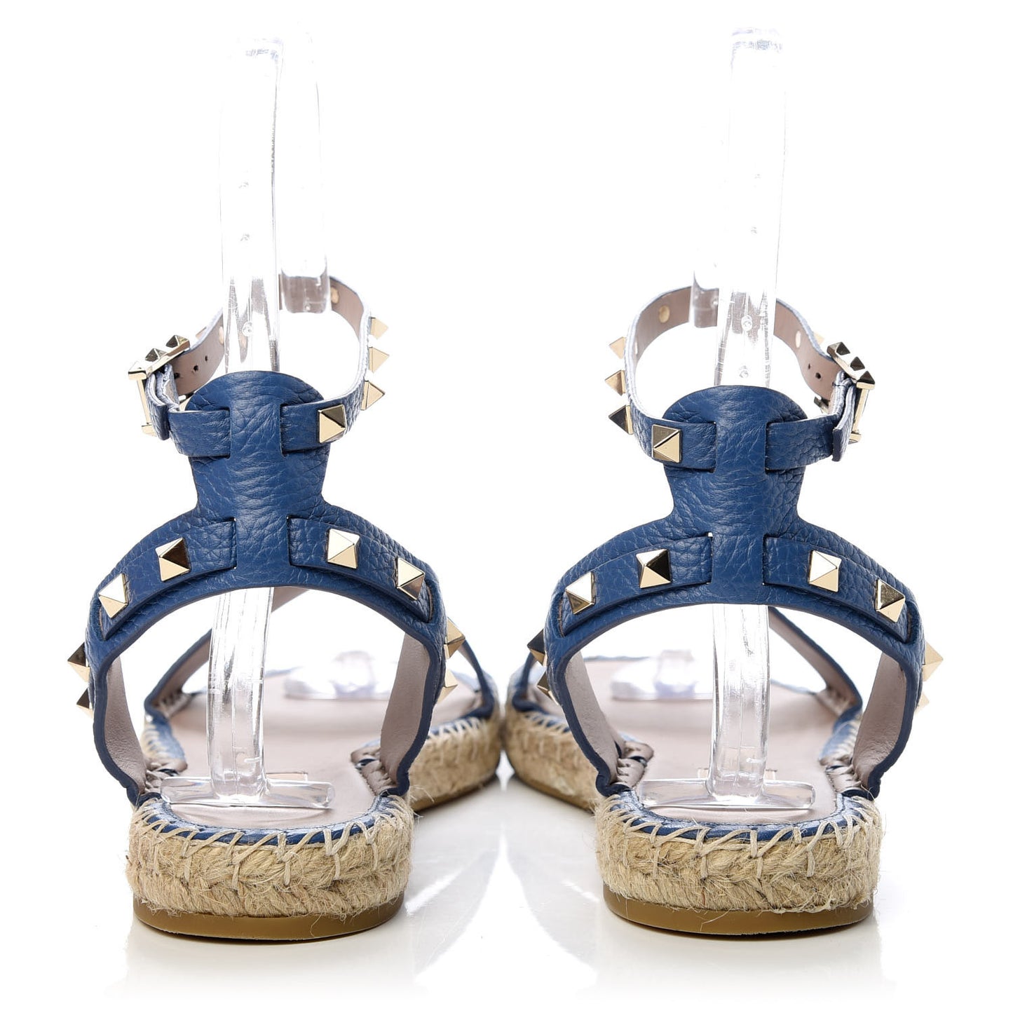 Grained Calfskin Rockstud Ankle Strap Espadrille Flat Sandals 41 Baltique