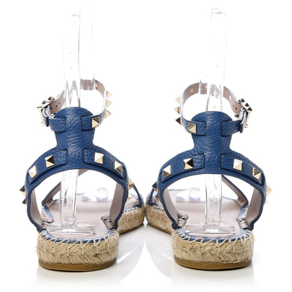 Valentino Garavani Grained Calfskin Rockstud Ankle Strap Espadrille Flat Sandals 41 Baltique 7 of 12