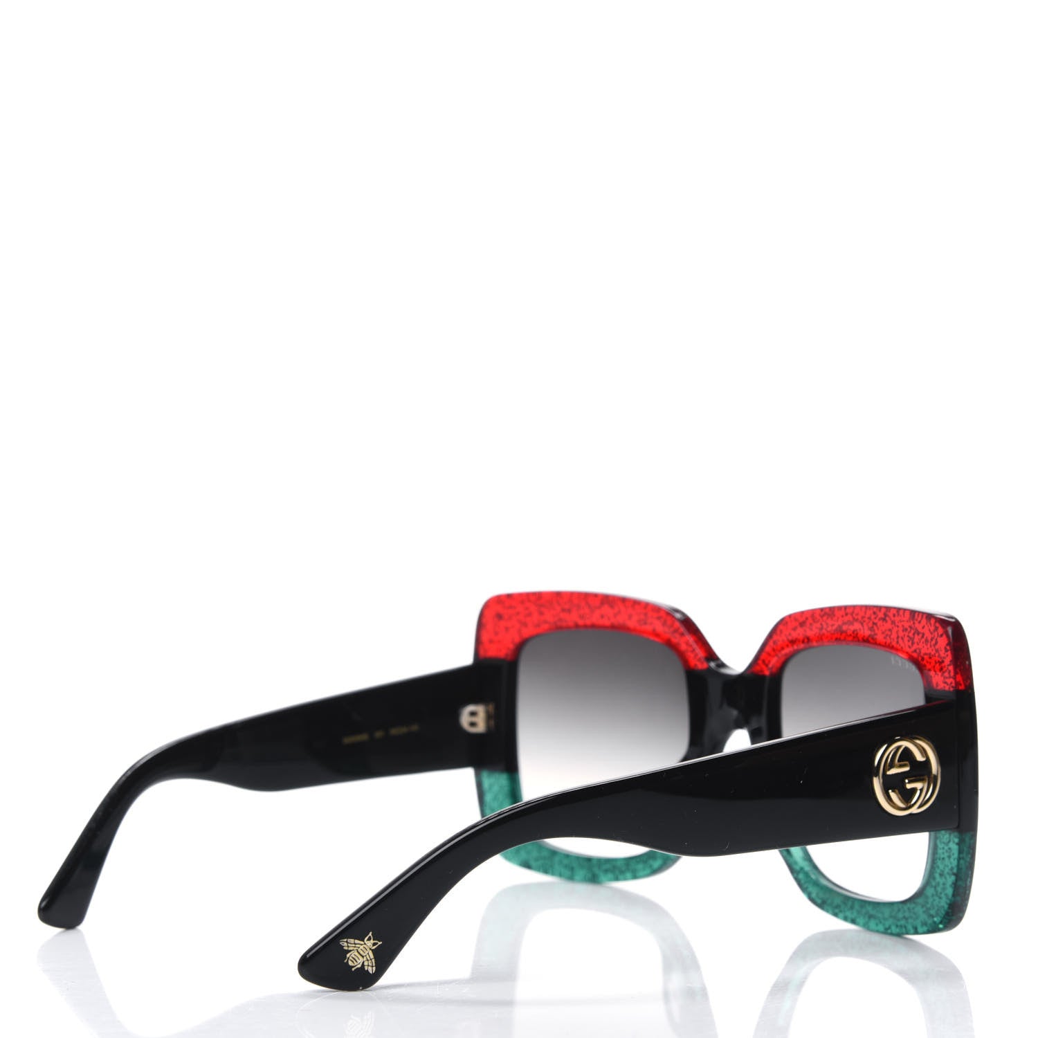 Gucci Acetate Square Frame Sunglasses GG0083S Glitter Red Black Green 4 of 4