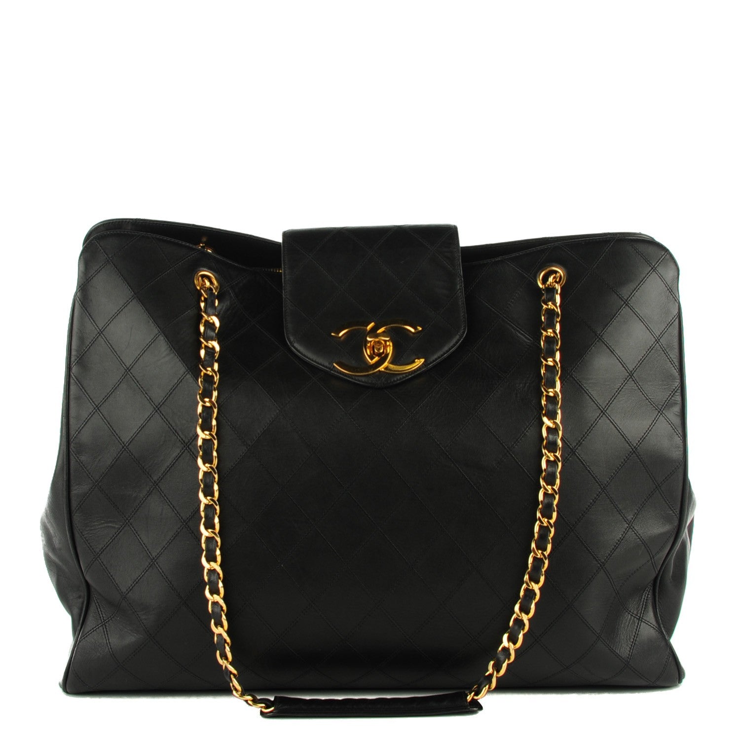 Chanel Calfskin Stitched XL Weekender Black 1 of 8