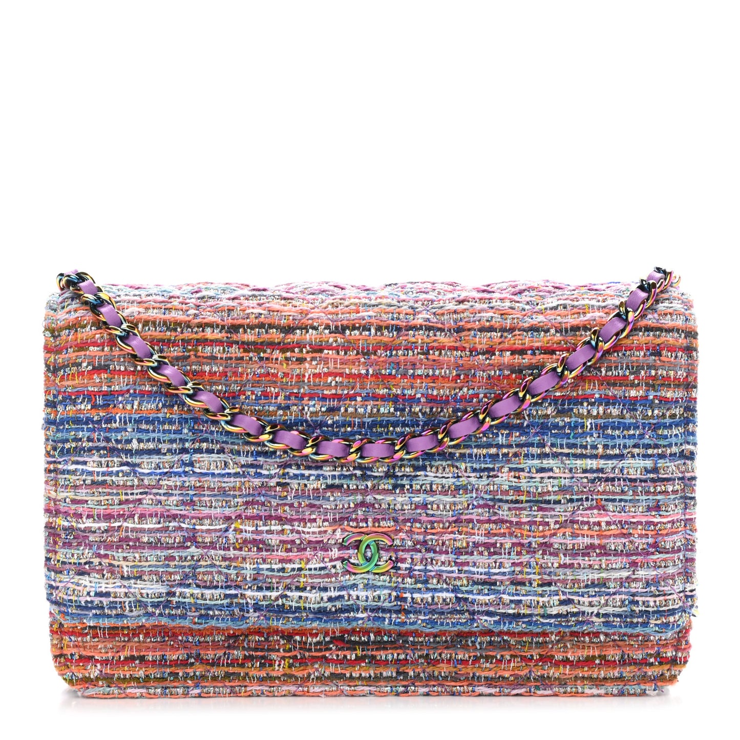 Tweed Iridescent Wallet On Chain WOC Blue Pink Orange Silver