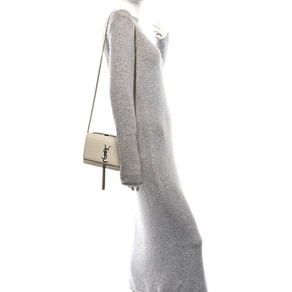 Saint Laurent Calfskin Crocodile Embossed Small Classic Monogram Kate Tassel Satchel Blanc Vintage 2 of 10