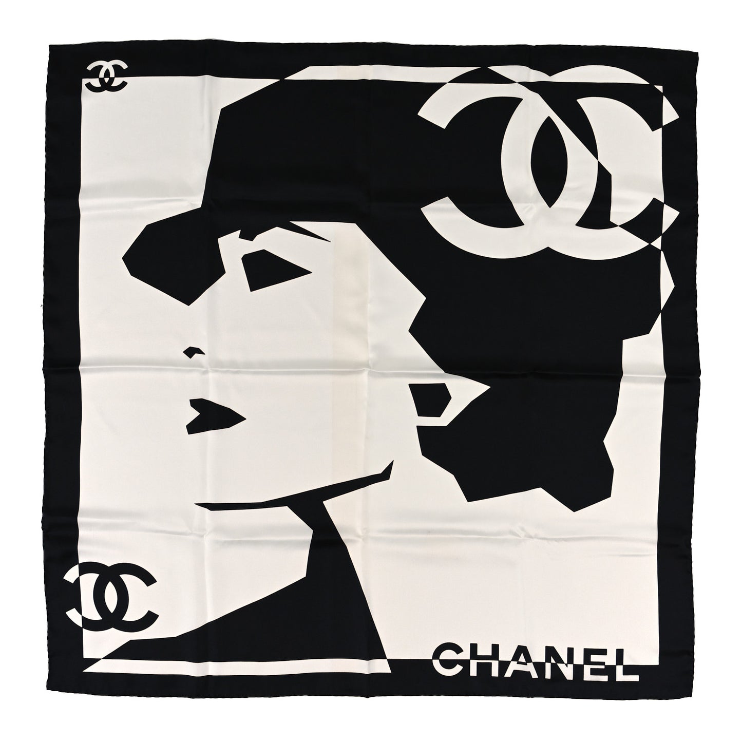 Silk Coco CC Square Scarf Black Ivory