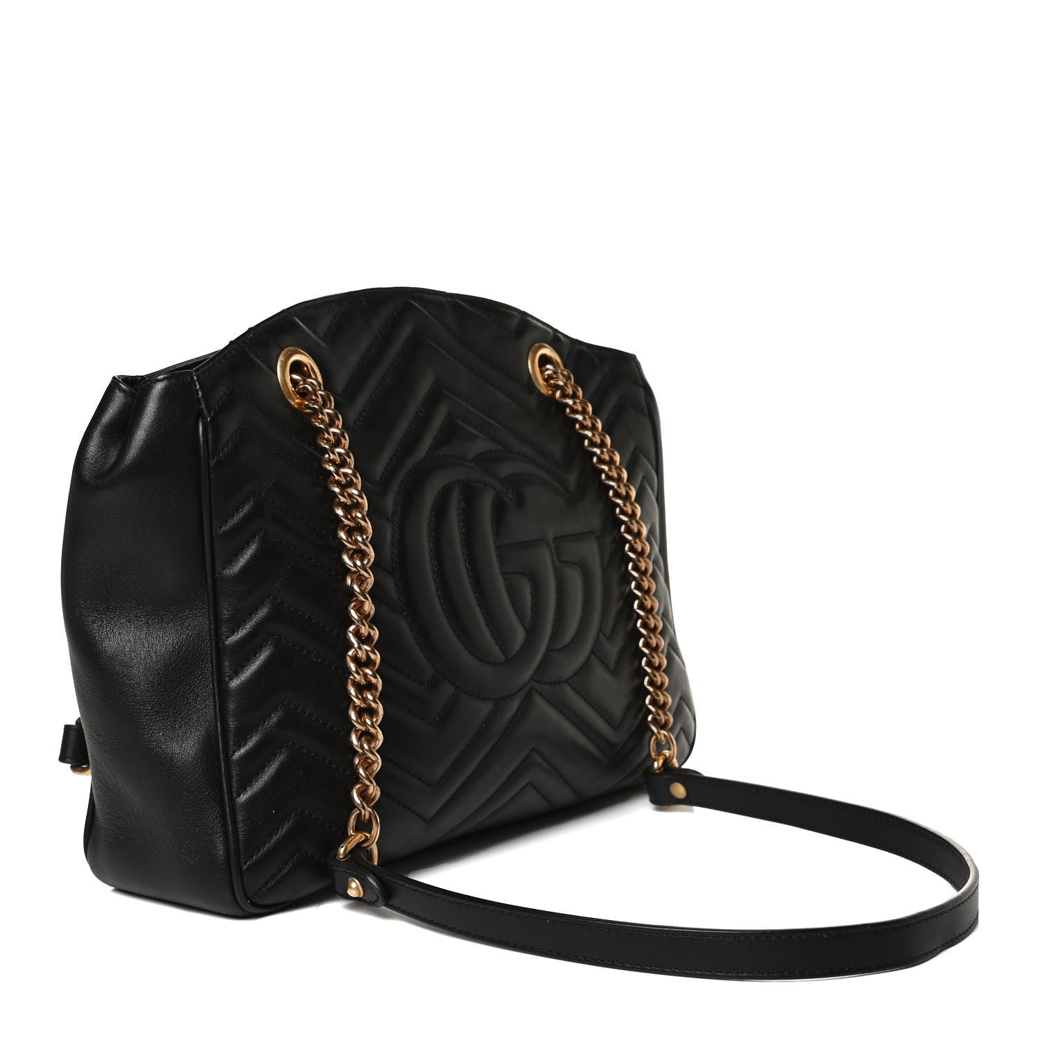 Gucci Calfskin Matelasse Medium GG Marmont Open Top Shoulder Bag Black 2 of 16