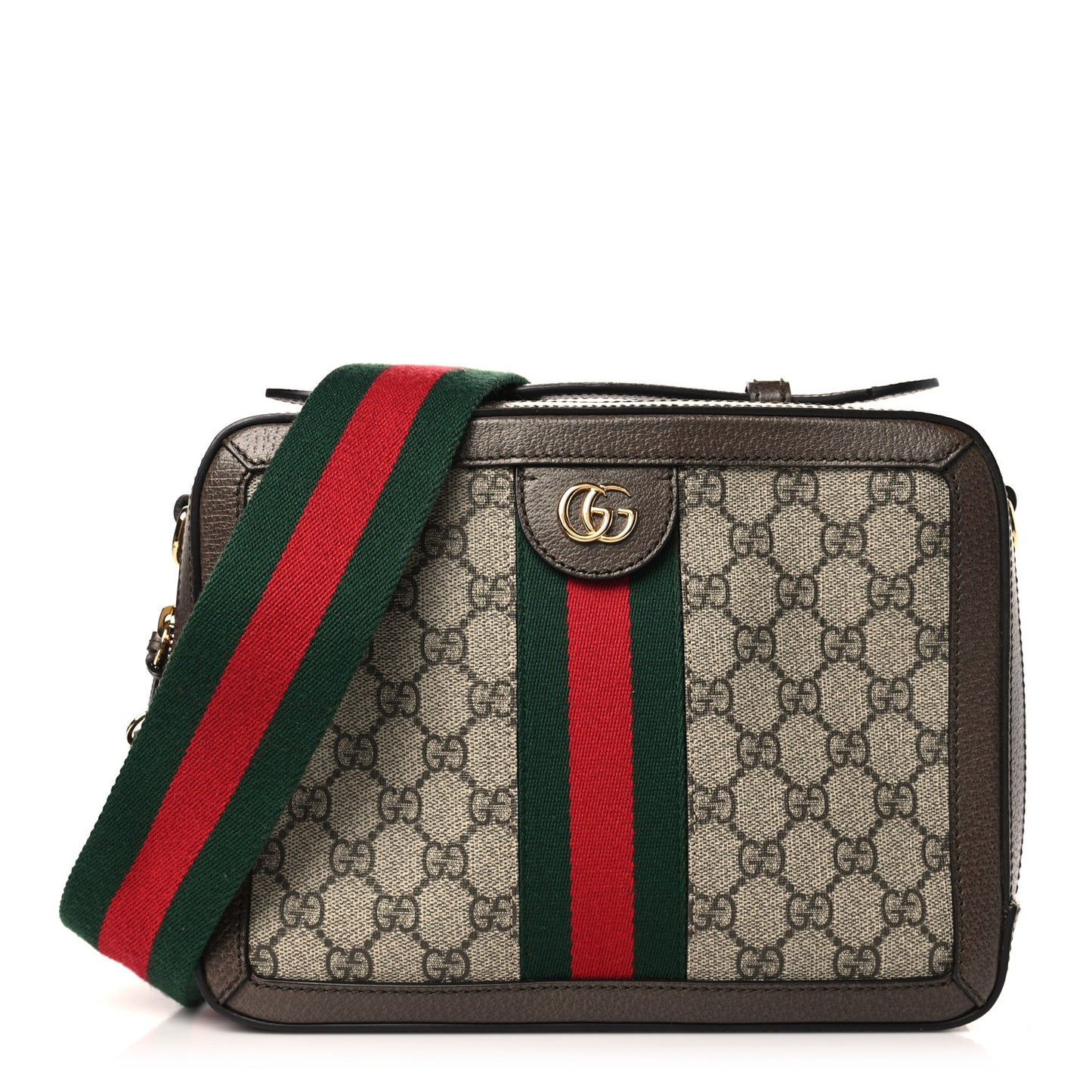 GG Supreme Monogram Web Small Ophidia Top Handle Shoulder Bag Brown