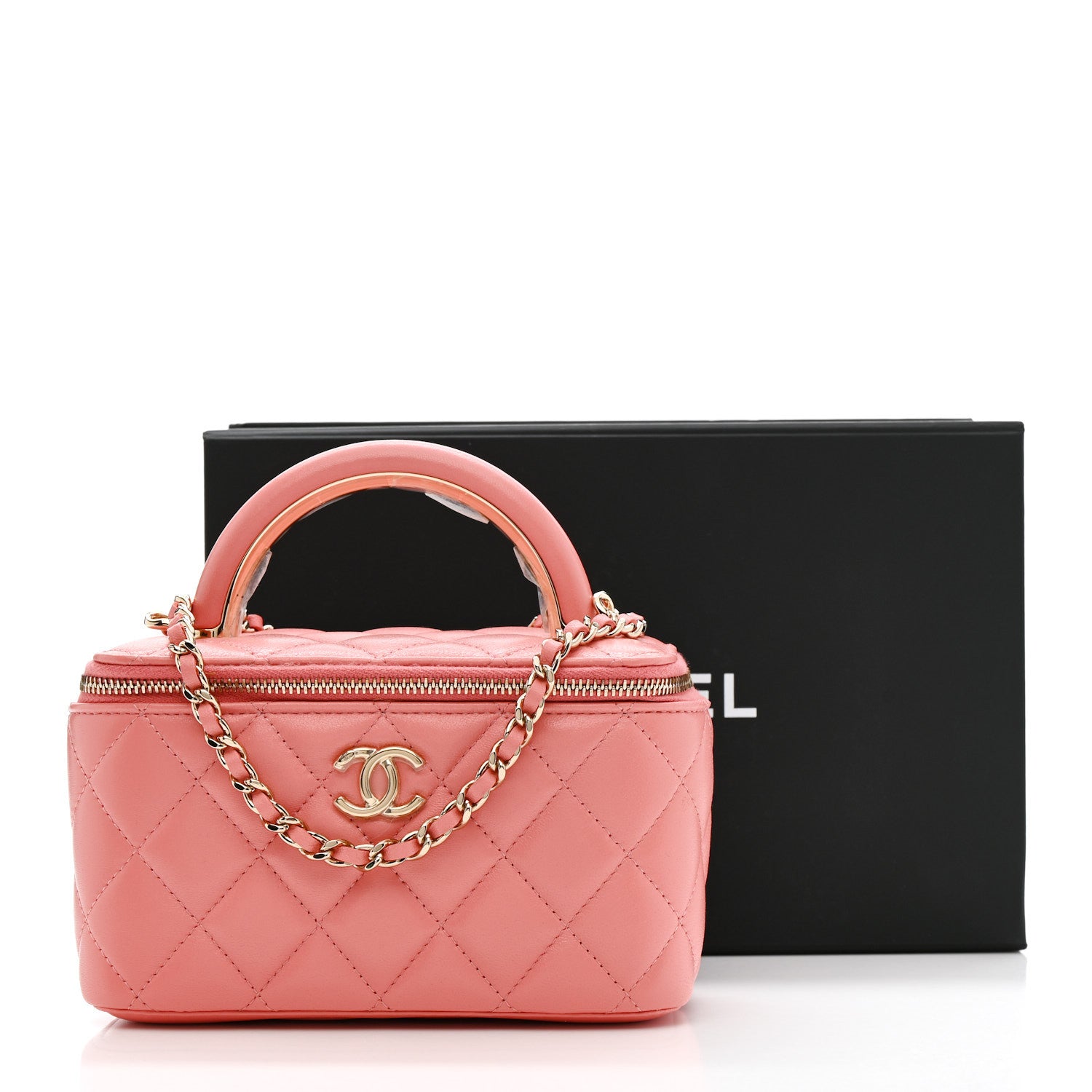 Chanel Lambskin Quilted Small Charming Top Handle Vanity Case With Chain Pink 14 of 14