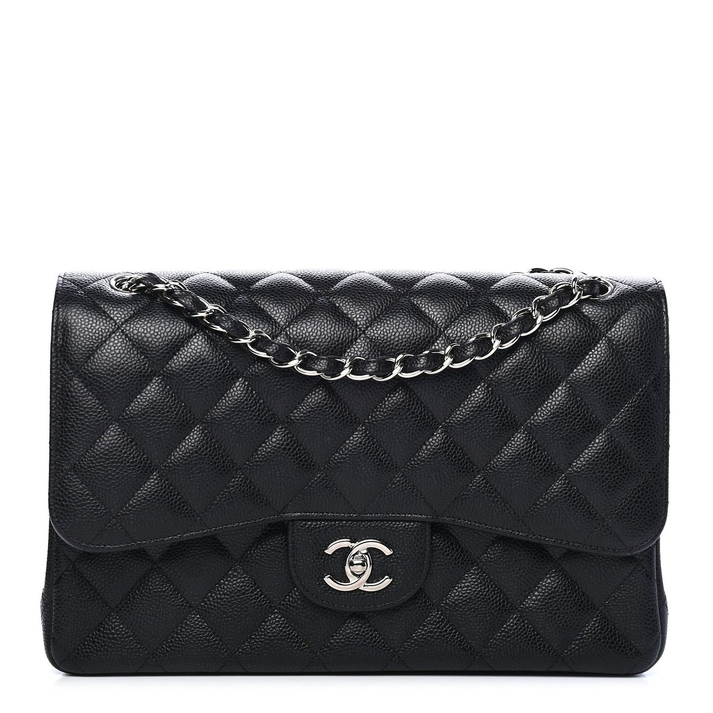 Caviar Quilted Jumbo Double Flap Black