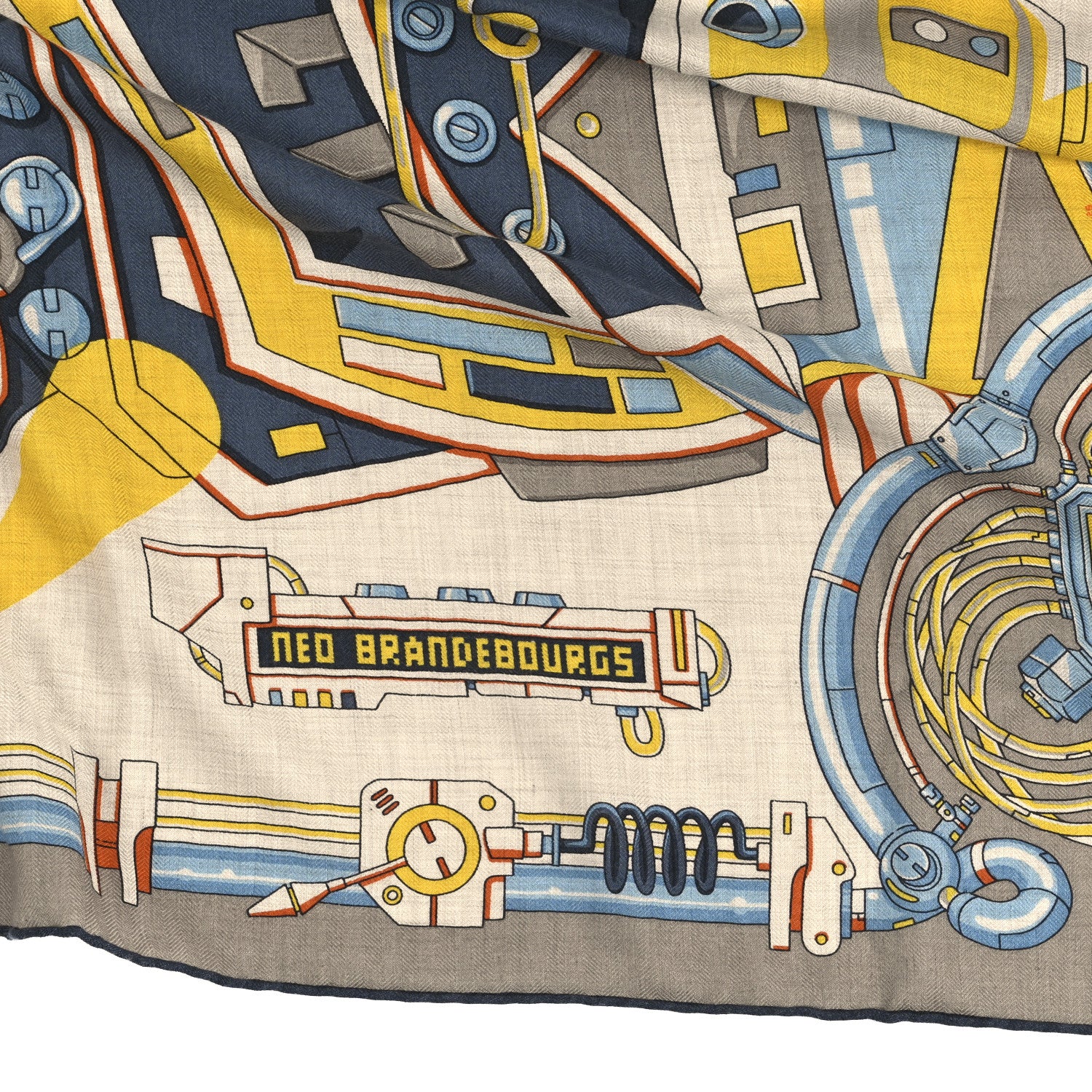 Hermes Silk Neo Brandebourgs Scarf 100 Naturel Jaune Marine