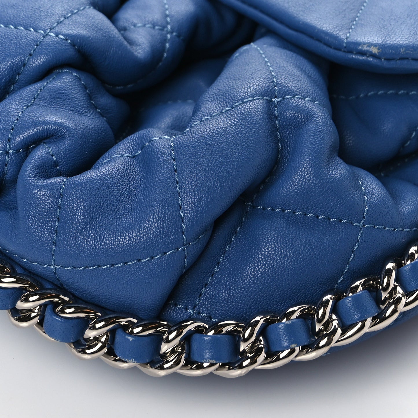 Washed Lambskin Quilted Medium Chain Around Flap Blue
