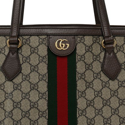 Gucci GG Supreme Monogram Textured Calfskin Web Medium Ophidia Shopping Tote Beige Ebony New Acero 15 of 23