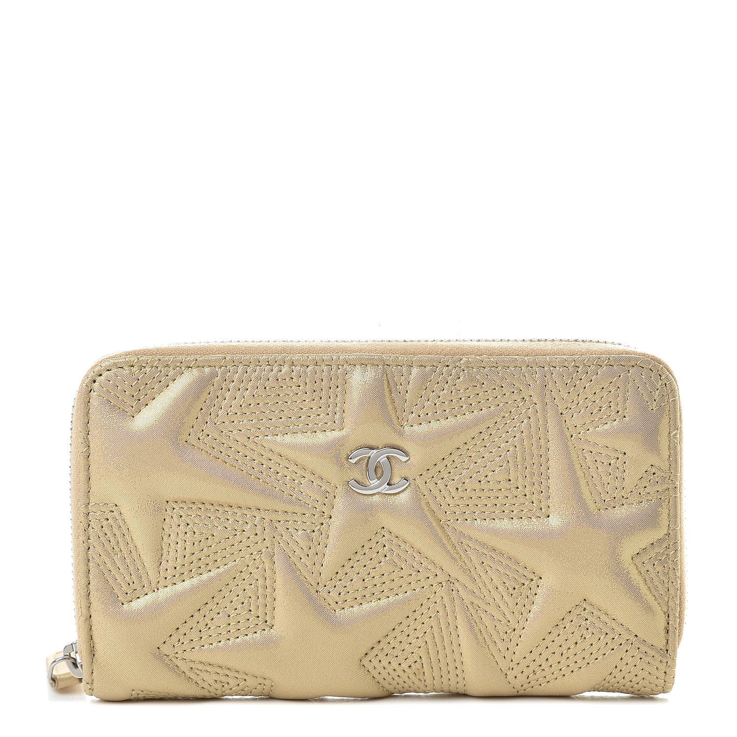 Chanel Metallic Lambskin Star Embossed Medium Zip Around Wallet Gold 1 of 9