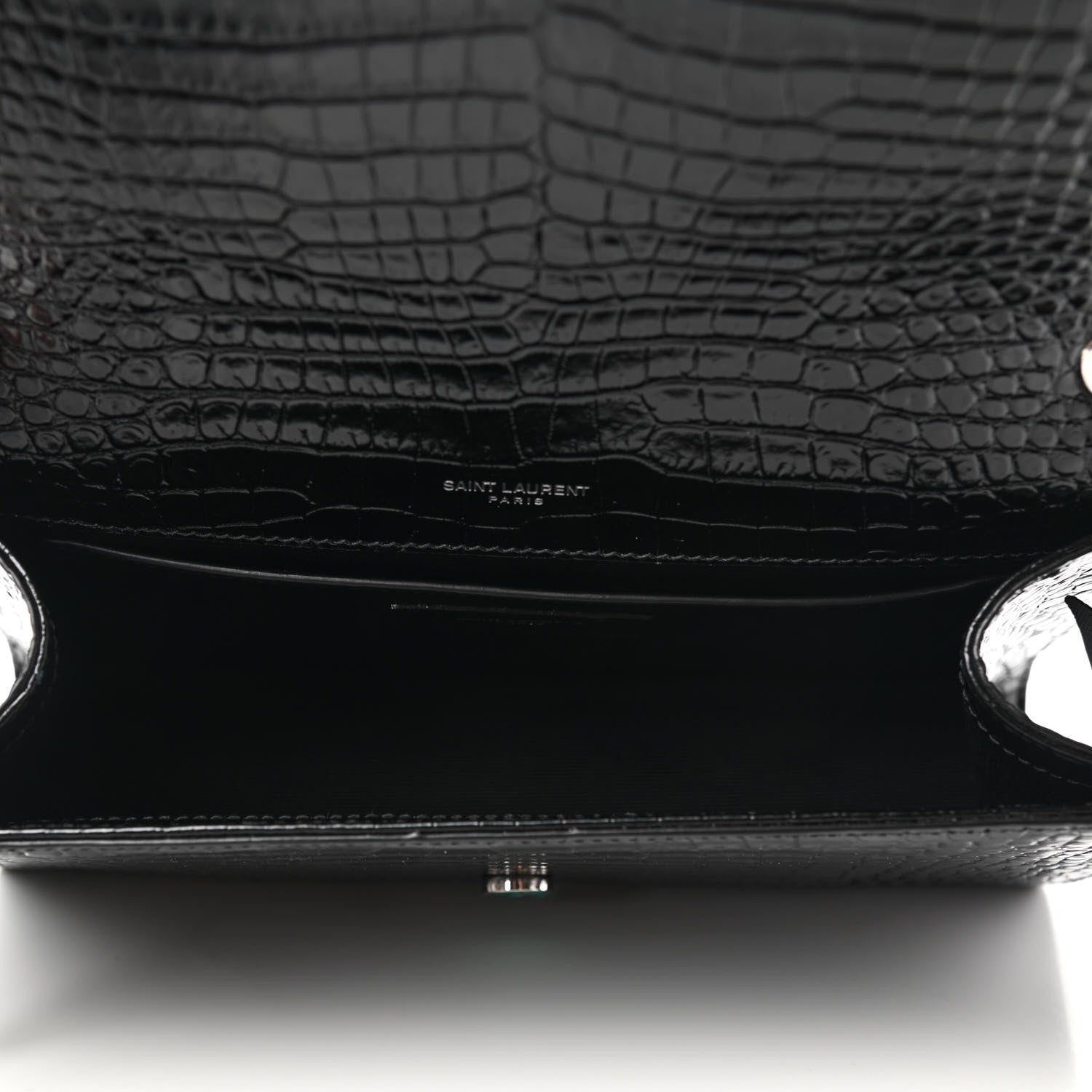 Saint Laurent Calfskin Crocodile Embossed Medium Classic Monogram Kate Tassel Satchel Black 5 of 11