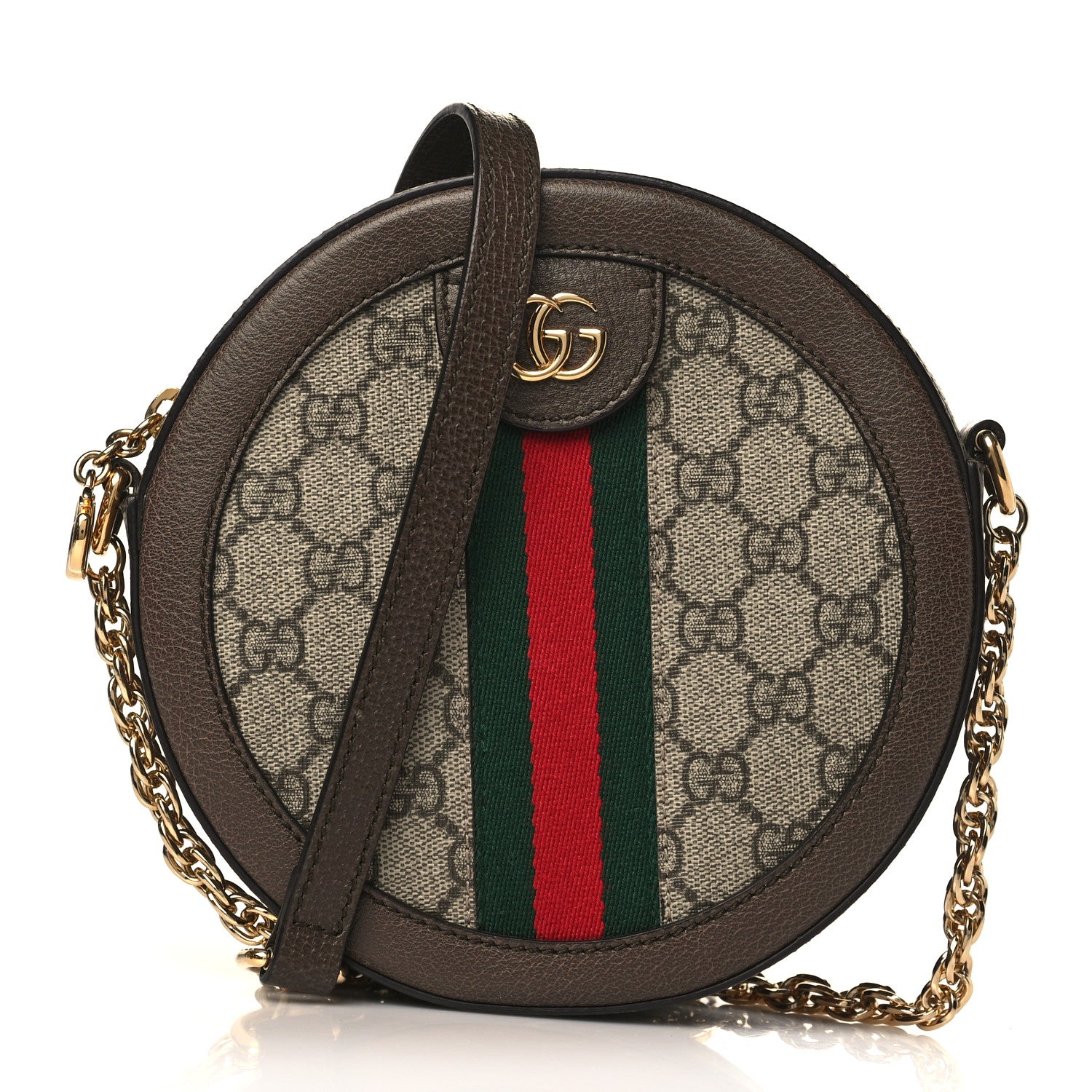 Gucci GG Supreme Monogram Web Mini Ophidia Round Shoulder Bag Brown 1 of 9