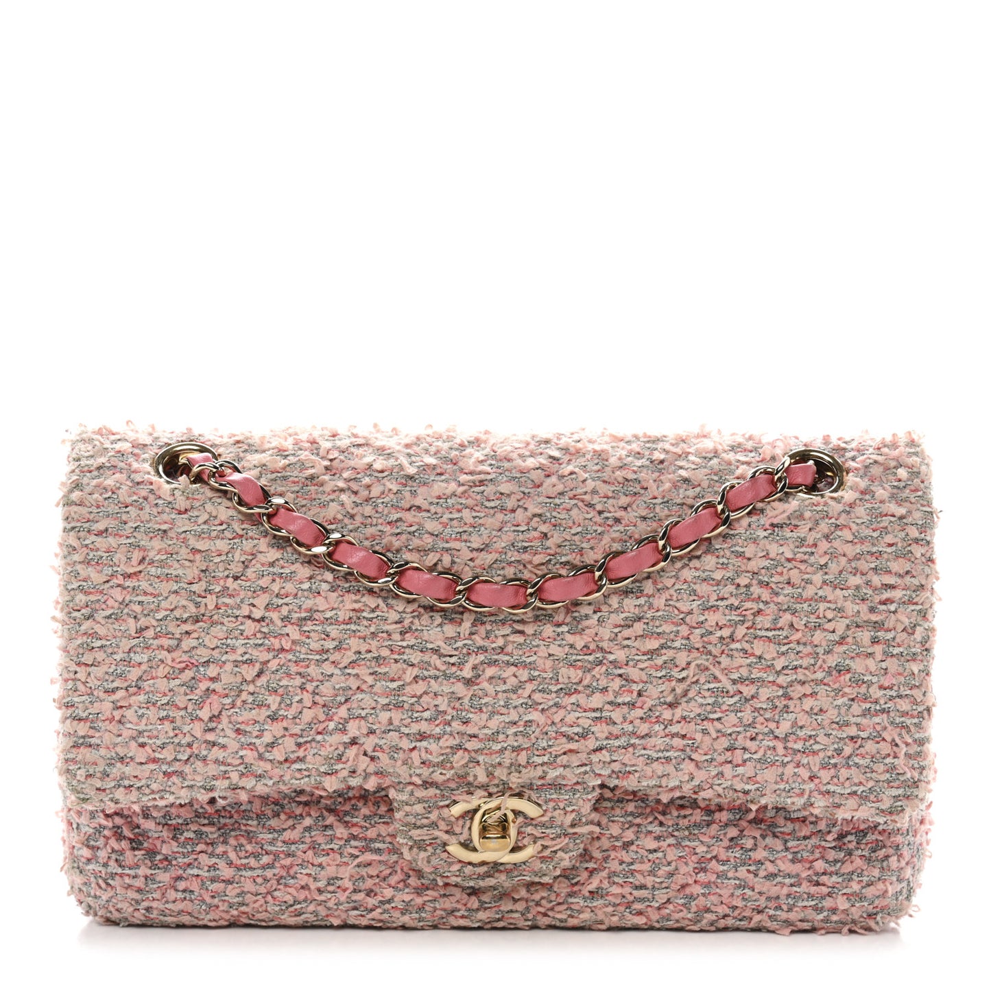 Tweed Medium Double Flap Pink