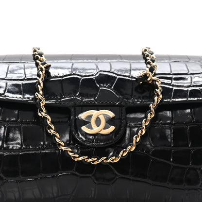 Chanel Calfskin Crocodile Embossed Turn Around Clutch With Chain Black 7 of 10