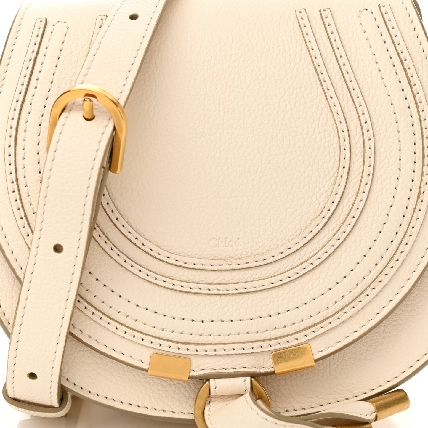 Grained Calfskin Small Marcie Round Crossbody Bag Misty Ivory