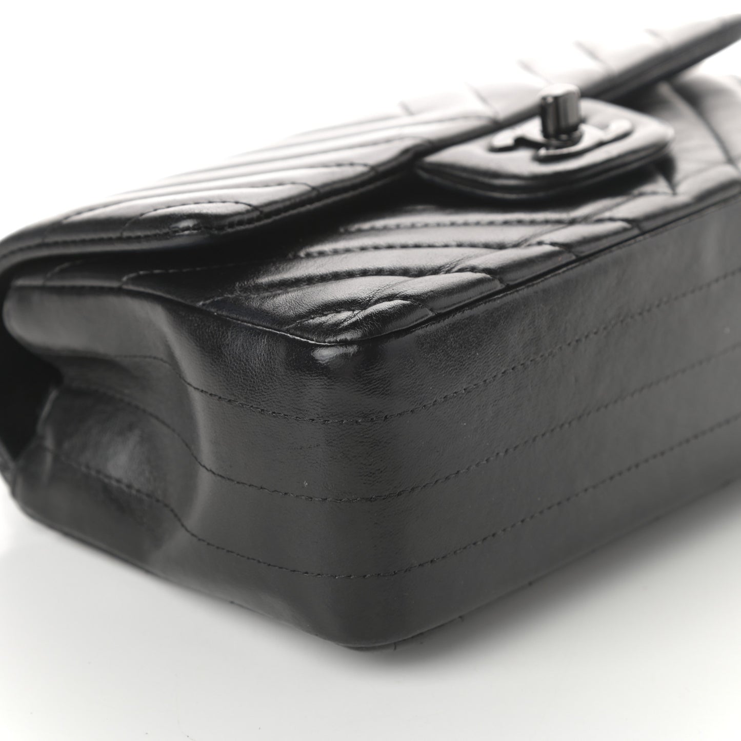 Lambskin Chevron Quilted Mini Rectangular Flap So Black
