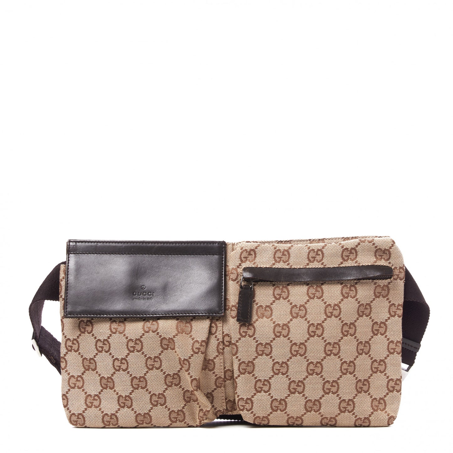 GG Monogram Double Pocket Belt Bag Dark Brown