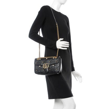 Gucci Calfskin Matelasse Studded Small Pearly GG Marmont Shoulder Bag Black 2 of 7