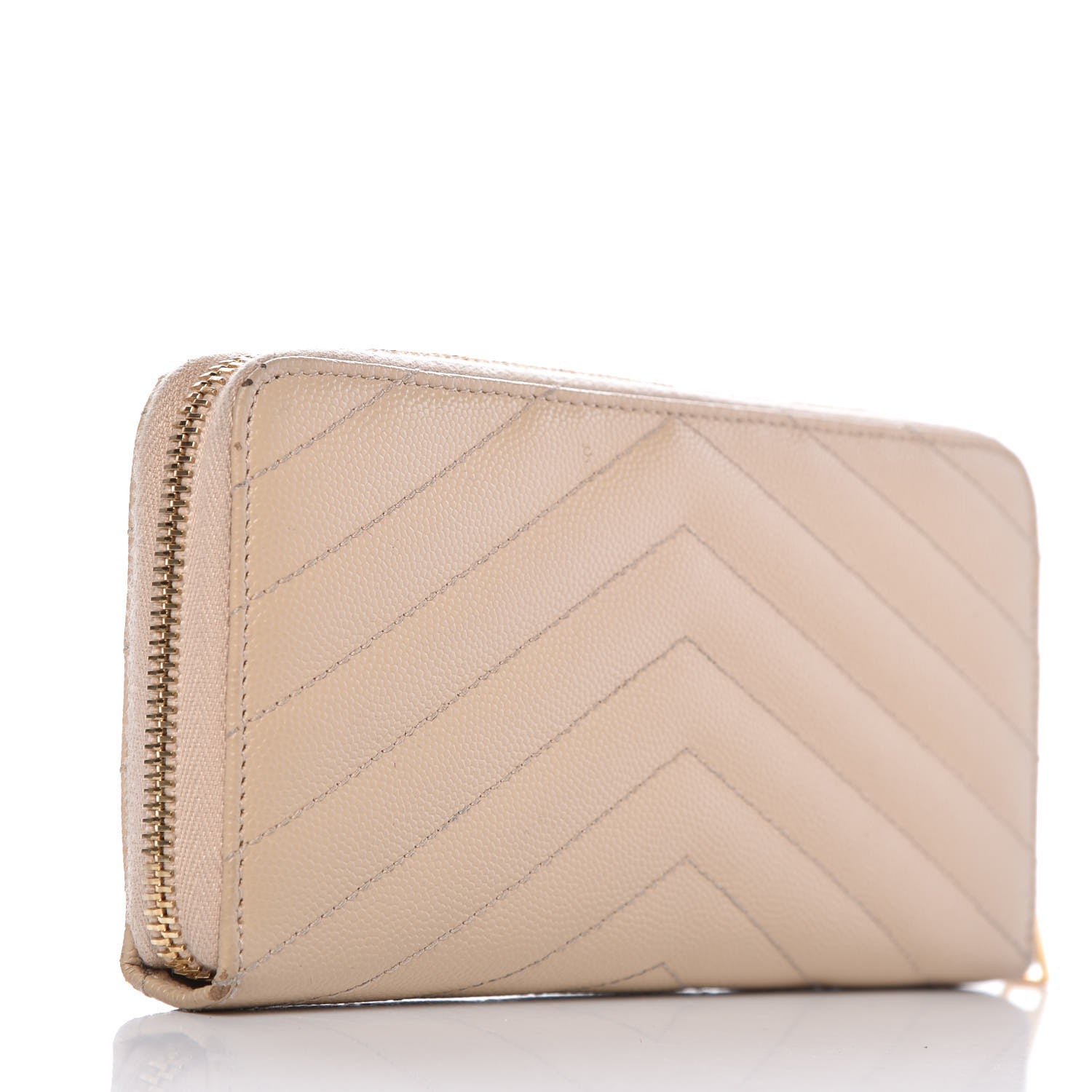 Saint Laurent Grain De Poudre Matelasse Chevron Monogram Zip Around Wallet Nude Powder 3 of 10