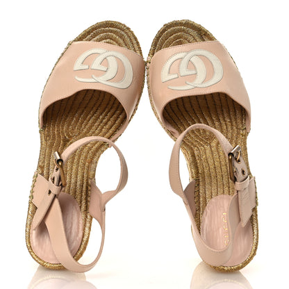 Gucci Malaga Kid Lifford Calfskin GG Espadrille Wedge Sandals 40 Skin Rose Dusty White 2 of 15