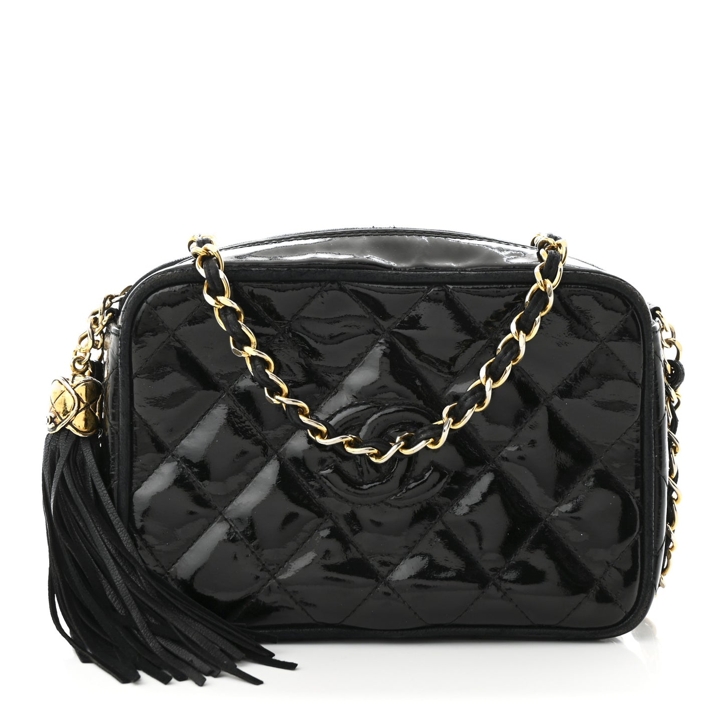 Patent Quilted Tassel Camera Case Black