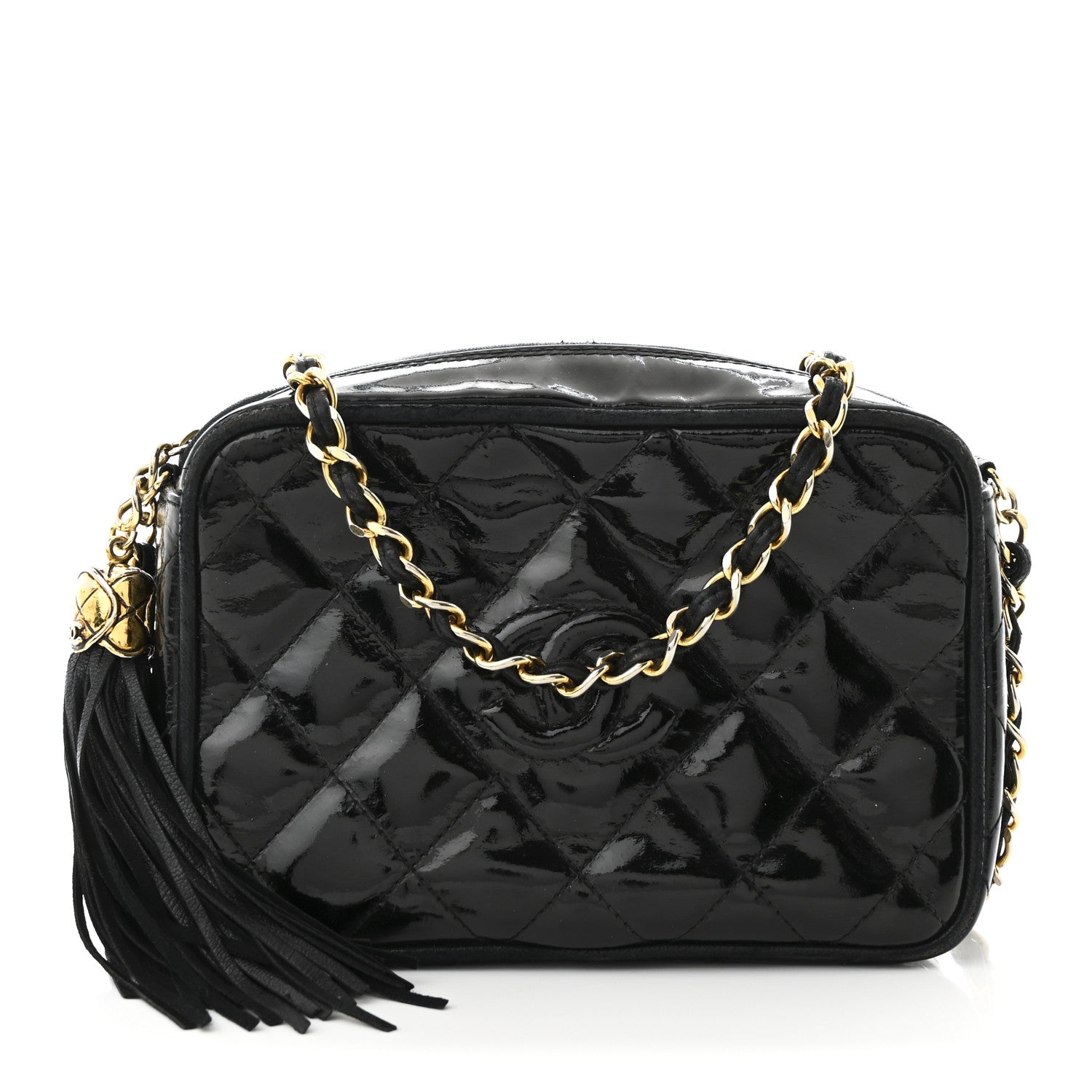 Chanel Patent Quilted Tassel Camera Case Black 1 of 11
