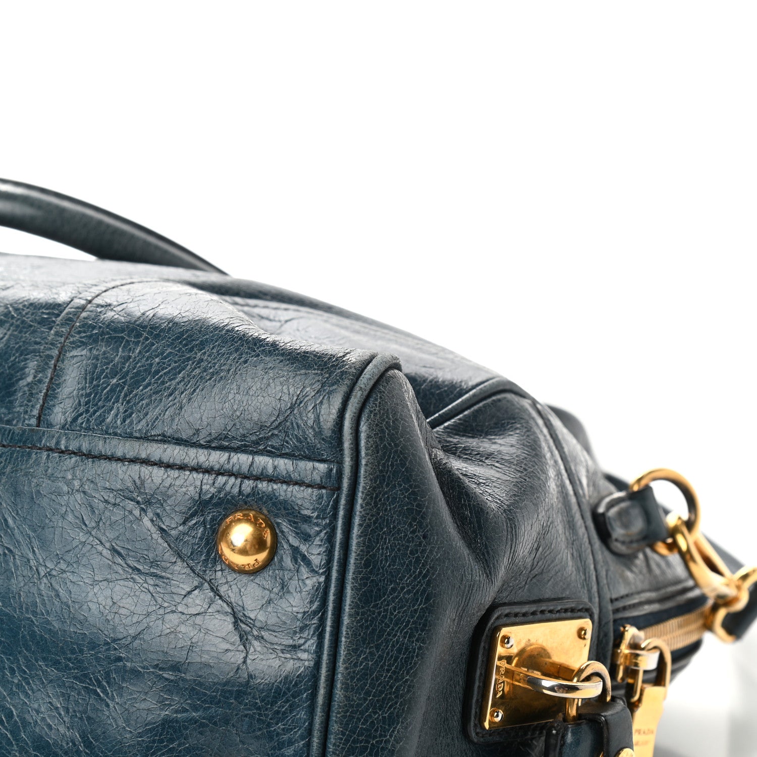 Prada Vitello Shine Shopping Satchel Denim 11 of 12