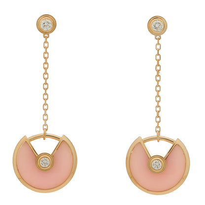 Cartier 18K Pink Gold Diamond Pink Opal Amulette de Cartier Drop Earrings 1 of 4