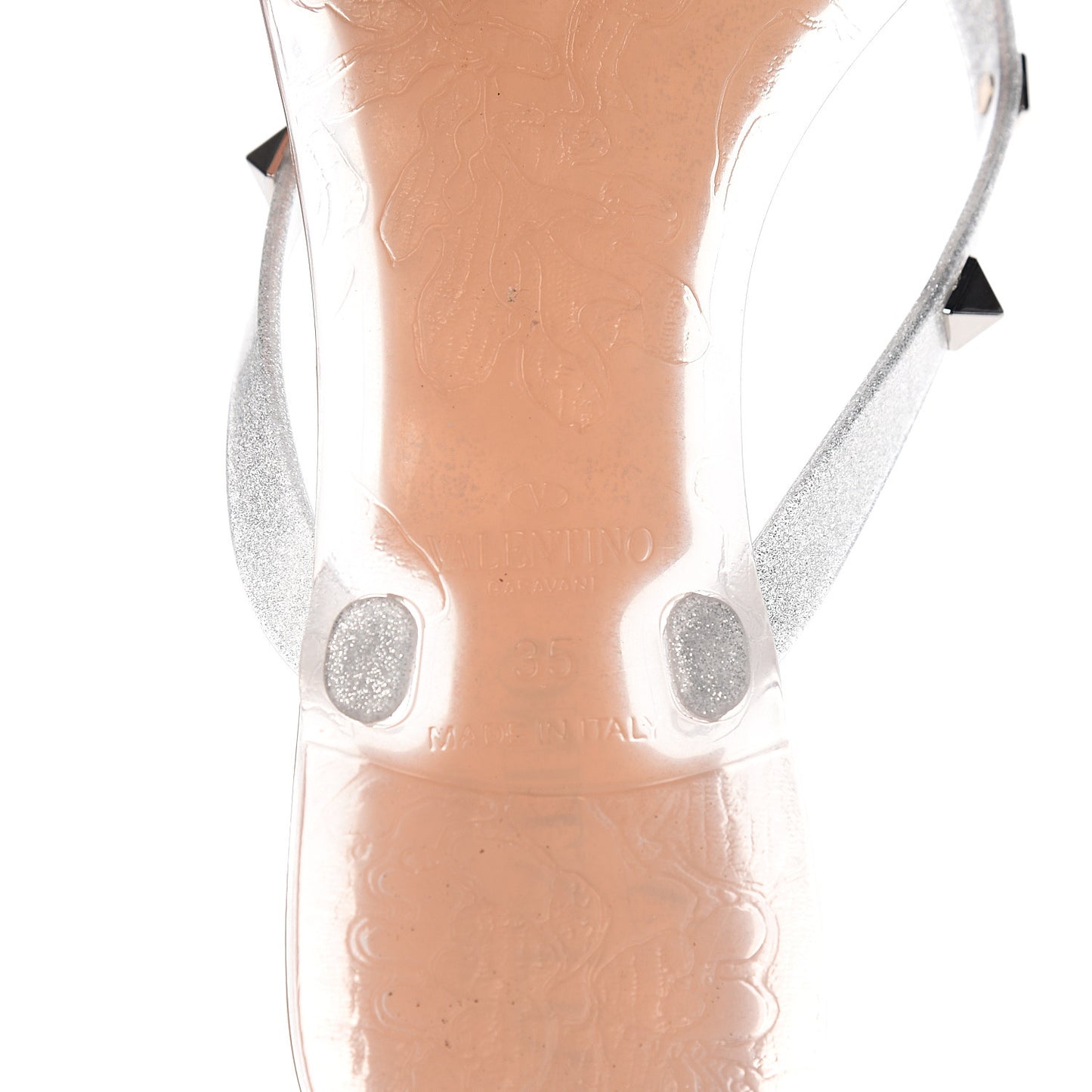 PVC Jelly Rockstud Bow Thong Sandals 35 Silver