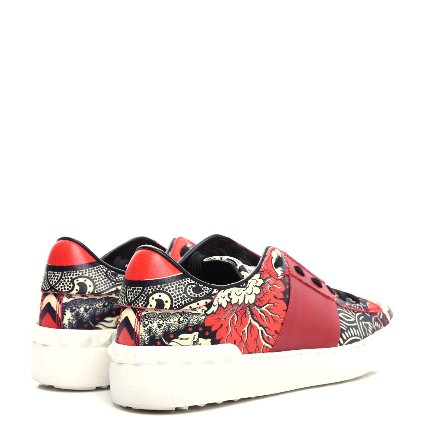 Valentino Garavani Calfskin Mime Rockstud Open Sneakers 39 Red White Black 4 of 11