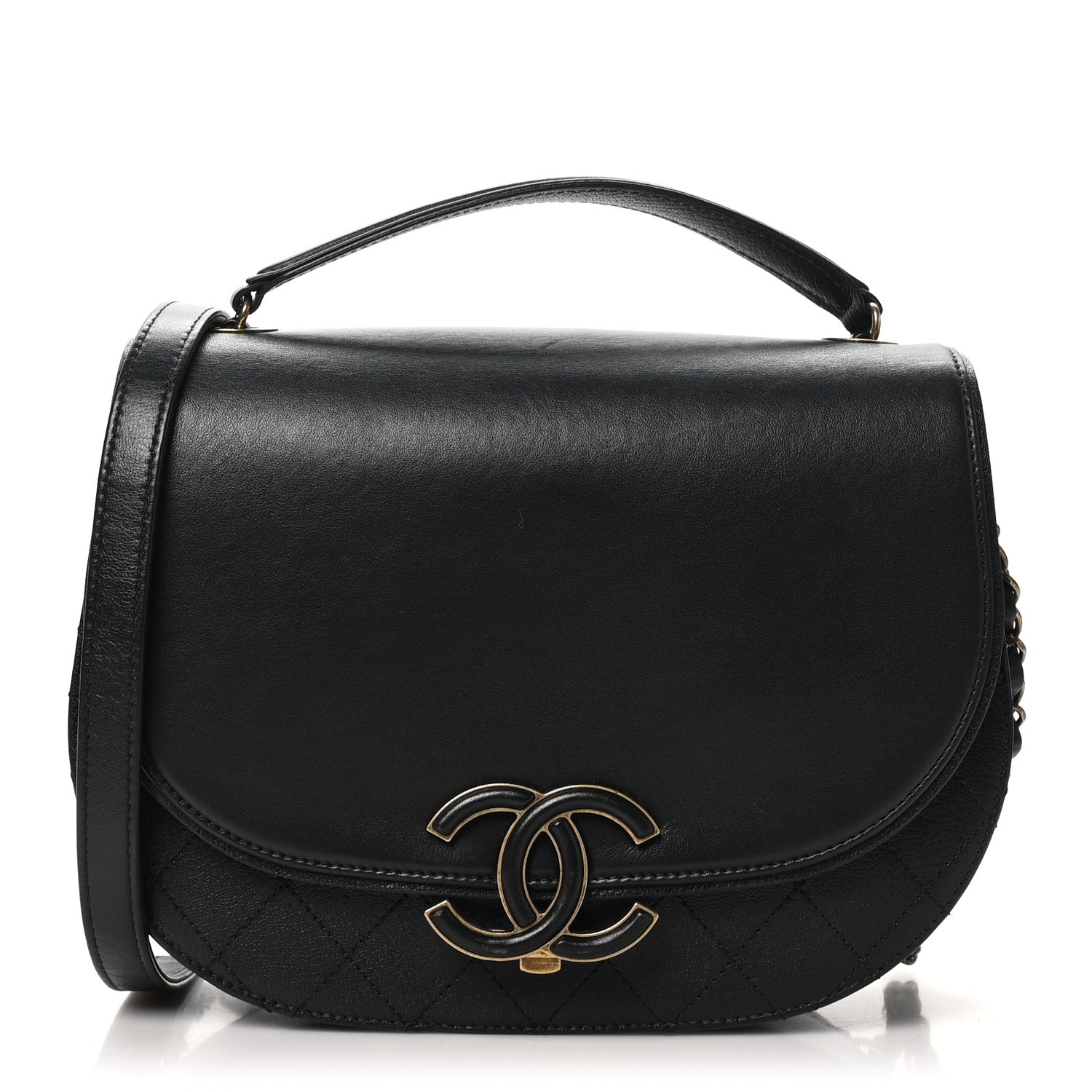 Chanel Shiny Calfskin Goatskin Quilted Medium Coco Curve Messenger Flap Black 1 of 14