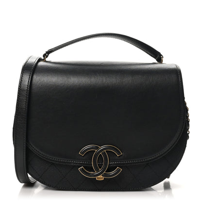 Chanel Shiny Calfskin Goatskin Quilted Medium Coco Curve Messenger Flap Black 1 of 14