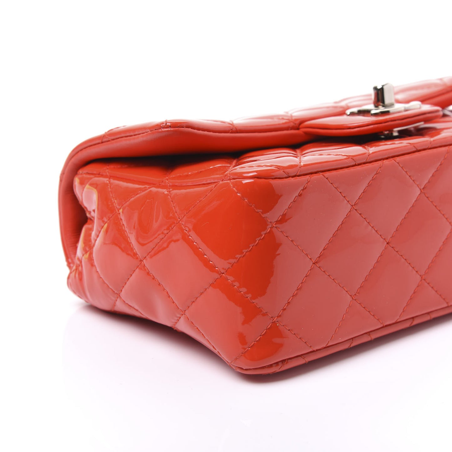 Patent Calfskin Quilted Mini Rectangular Flap Red