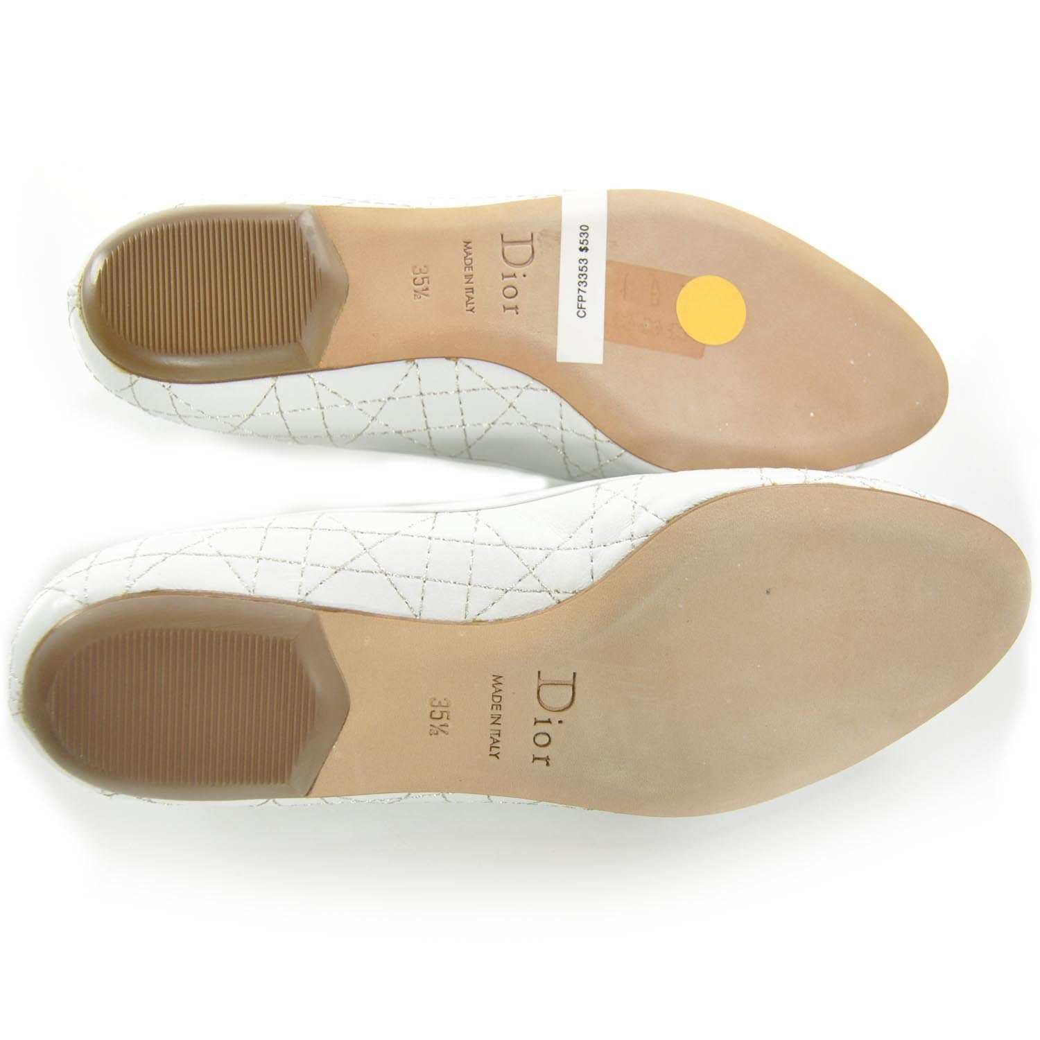 Christian Dior Leather Cannage Peep Toe Ballerina Flats 35.5 White 4 of 10