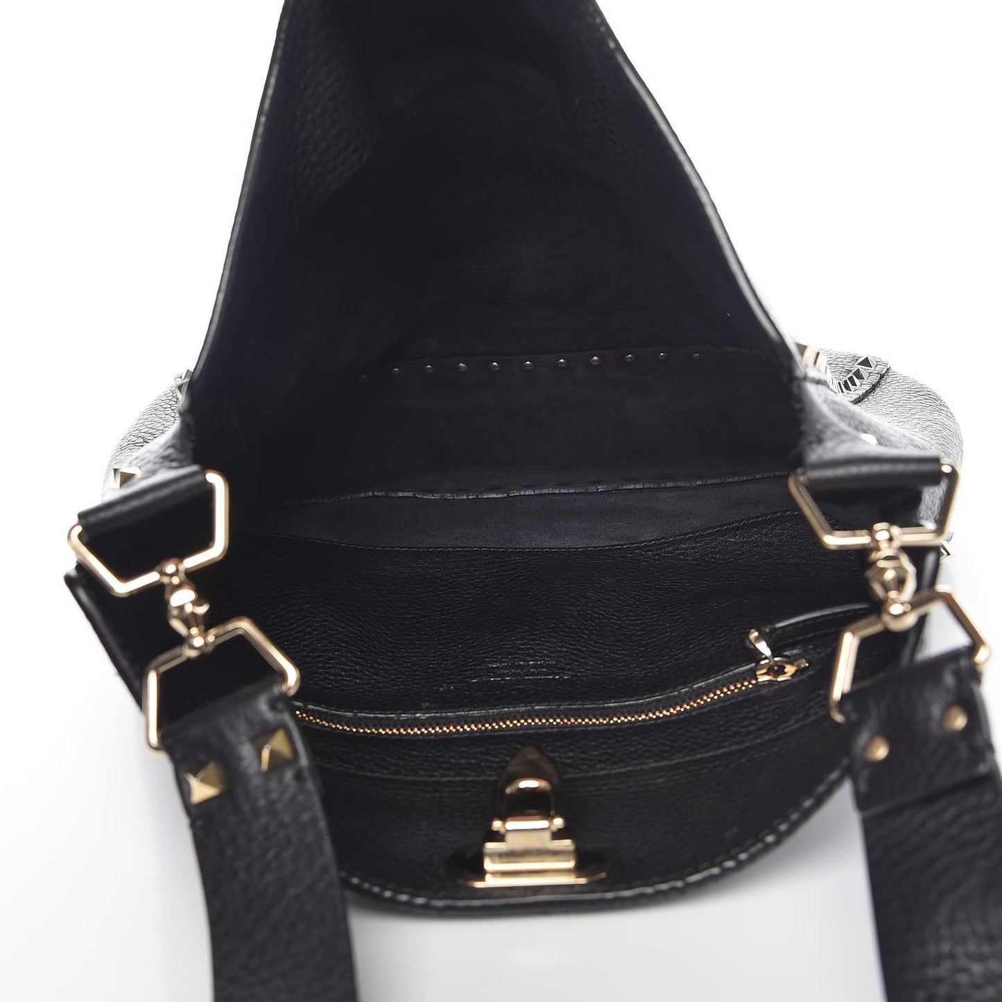 Pebbled Calfskin Large Rockstud Flip-Lock Messenger Bag Black
