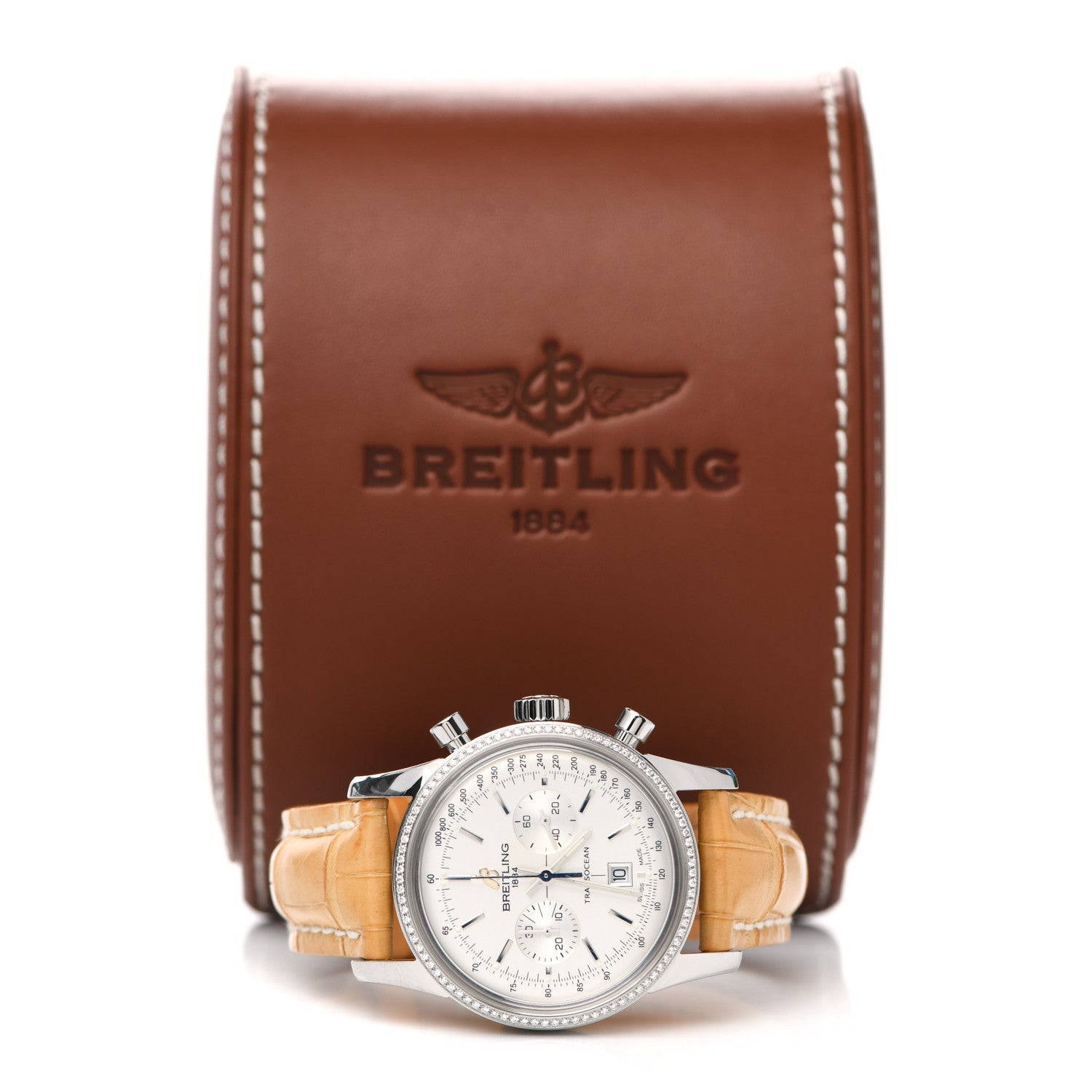 Breitling Stainless Steel Alligator Diamond 38mm Transocean Chronograph Limited Edition Automatic Watch A41310 5 of 5