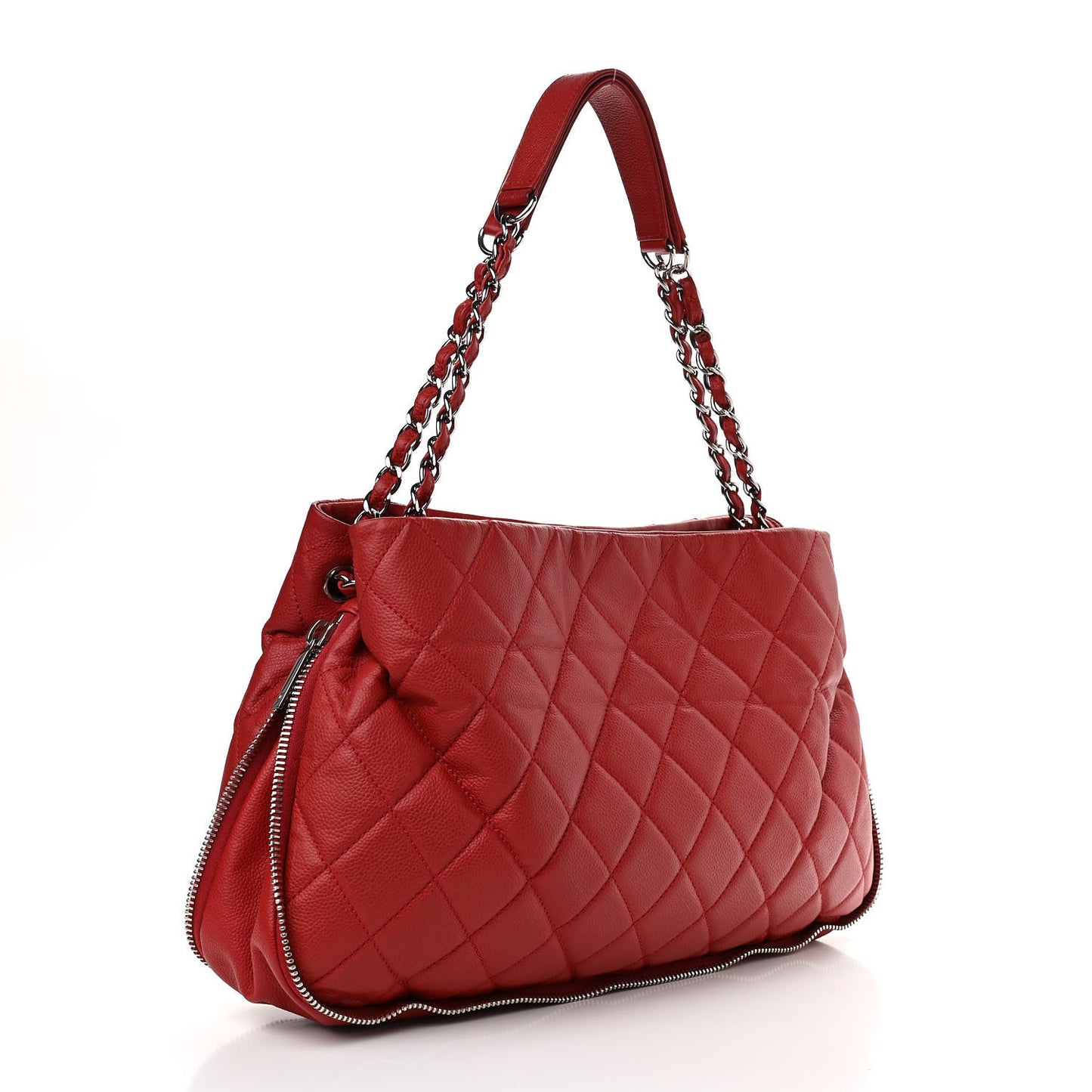 Caviar Quilted Expandable Zip Shoulder Bag Red