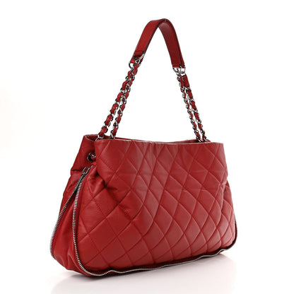 Chanel Caviar Quilted Expandable Zip Shoulder Bag Red 2 of 15