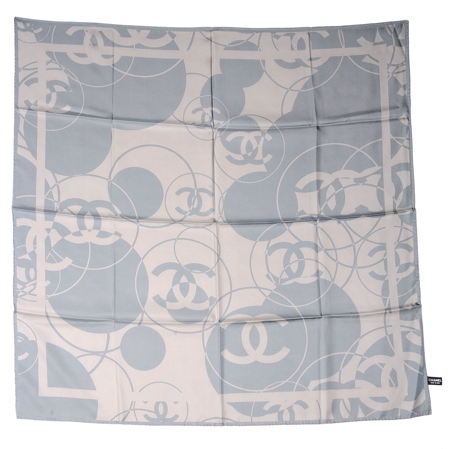 Chanel Silk CC Reversible Square Scarf Light Blue Beige 2 of 5