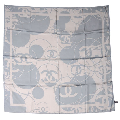 Chanel Silk CC Reversible Square Scarf Light Blue Beige 2 of 5