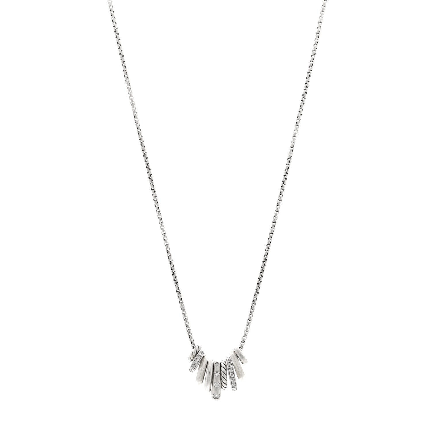 David Yurman Sterling Silver Diamond Stax Rondelle Pendant Necklace 1 of 4
