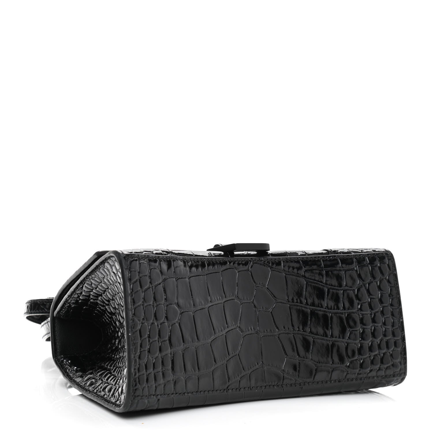 Balenciaga Shiny Calfskin Monochrome Crocodile Embossed Small Hourglass Top Handle Bag Black 4 of 11