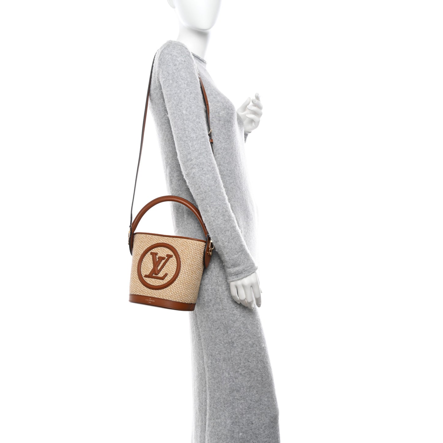 Kitted Raffia Petit Bucket Caramel