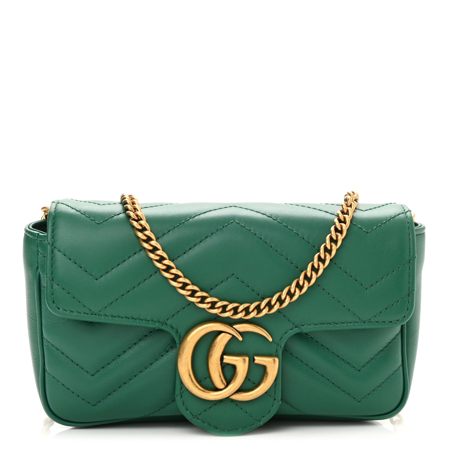 Gucci Calfskin Matelasse Super Mini GG Marmont Shoulder Bag Emerald Green 1 of 8