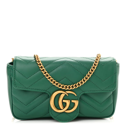 Gucci Calfskin Matelasse Super Mini GG Marmont Shoulder Bag Emerald Green 1 of 8